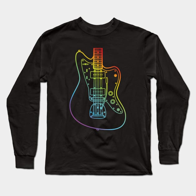 Offset Style Electric Guitar Body Colorful Outline Long Sleeve T-Shirt by nightsworthy